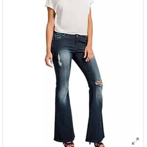 Poetic Justice Corrine High Rise Flare Stretch Distressed Jeans Size 14R